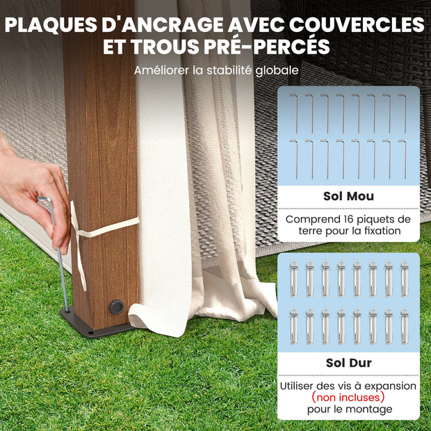 Tonnelle 3,6x3 m avec toit ventilé et moustiquaire intégrée