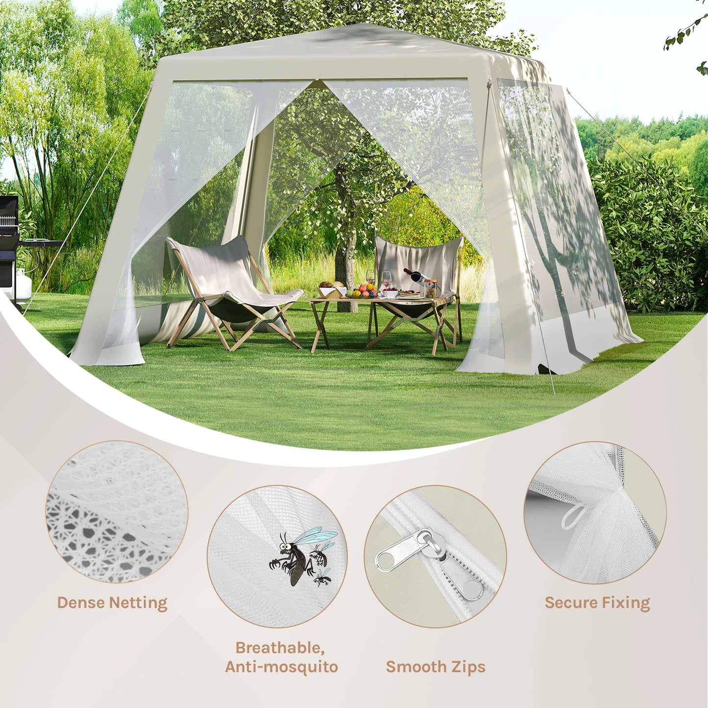 Tonnelle 3x3 m avec moustiquaire pour terrasse et jardin