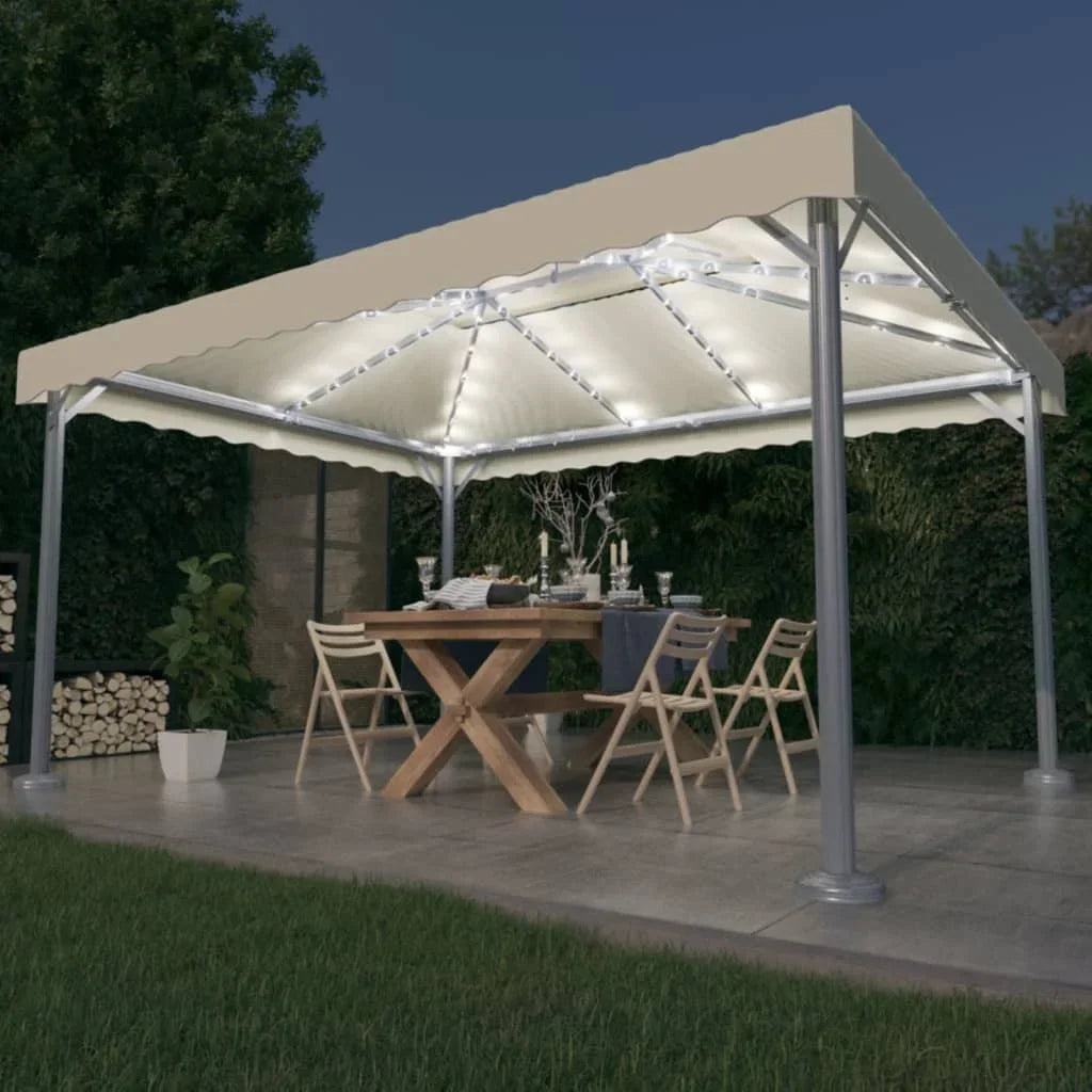 Tonnelle 4x3 m avec toit double et guirlande LED solaire intégrée