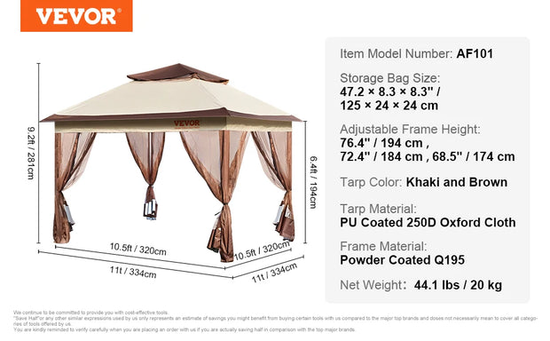 Tonnelle 3x4 m renforcée avec moustiquaire et protection UPF 50+