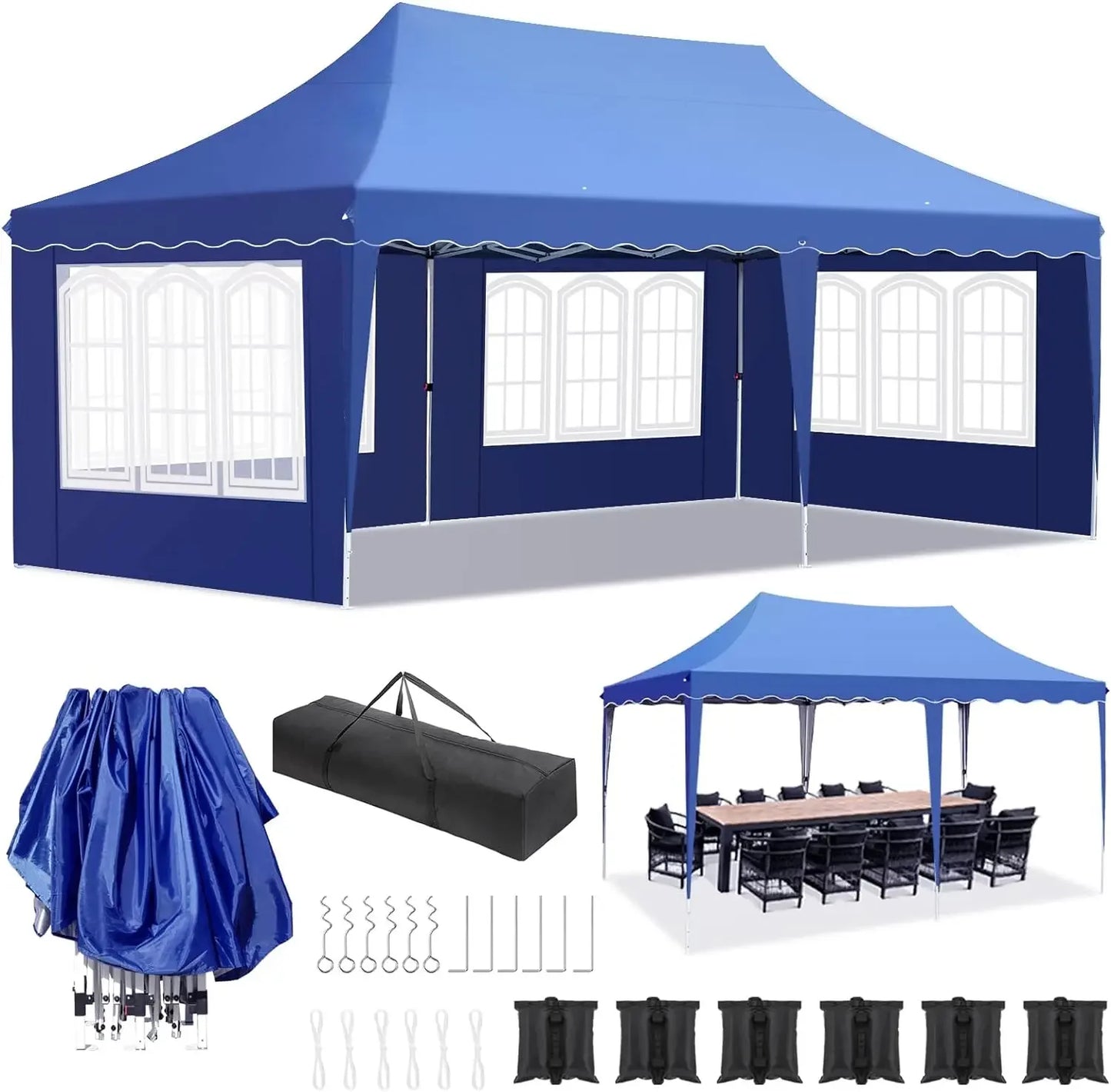 Tonnelle pliante 3x6 avec 4 côtés, UV50+ et sacs