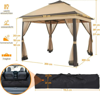 Tonnelle pliante 3 x 3 m avec moustiquaire pour jardin et terrasse