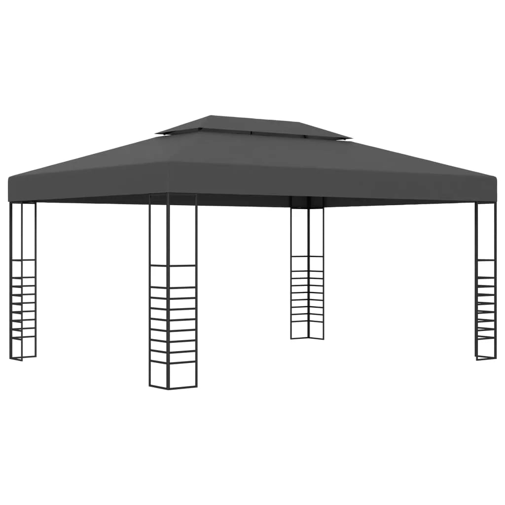 Tonnelle 3x4 m anthracite avec guirlande solaire et toit ventilé