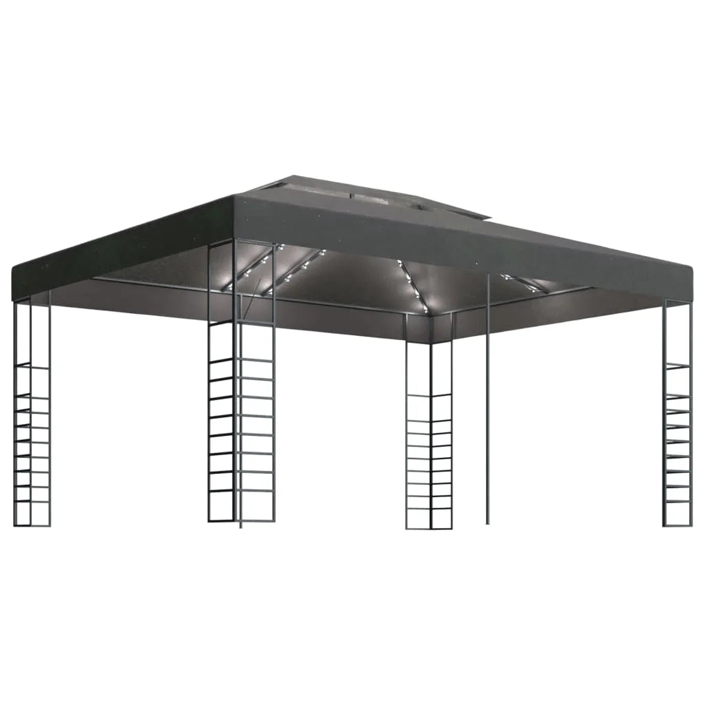Tonnelle 3x4 m anthracite avec guirlande solaire et toit ventilé
